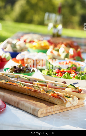 Al Fresco Dining, With Food Laid Out On Table Stock Photo
