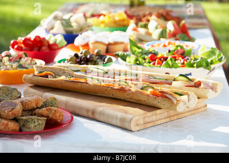 Al Fresco Dining, With Food Laid Out On Table Stock Photo