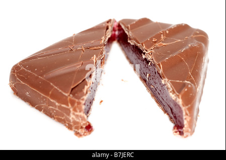 Chocolate covered Turkish delight cut into 2 two halves Stock Photo