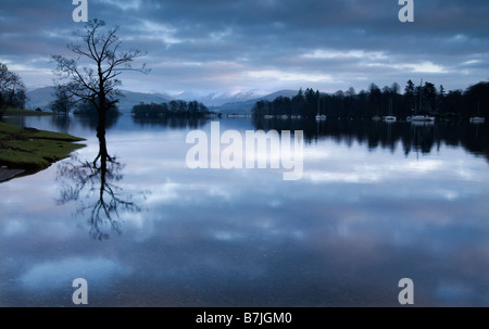 Dawn light on Lake Windermere, the Lake District, Cumbria England Stock Photo