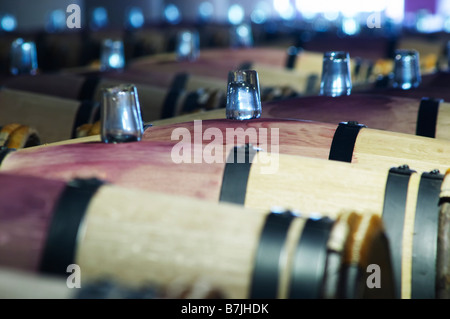 barrel hoops glass bungs chateau margaux medoc bordeaux france Stock Photo