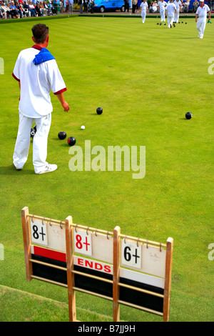 Lawn Green Bowlers Playing in National Championships at Beach House Gardens Worthing Town Sussex County England Britain UK Stock Photo