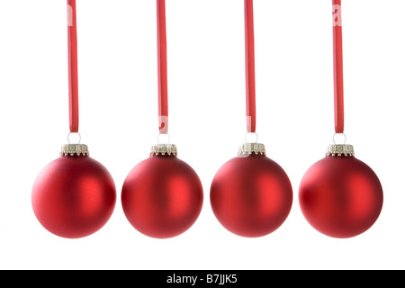 Four Red Christmas Baubles Stock Photo