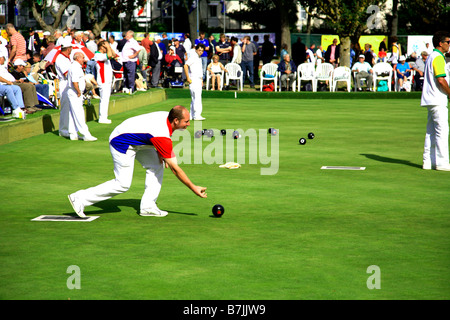 Lawn Green Bowlers Playing in National Championships at Beach House Gardens Worthing Town Sussex County England Britain UK Stock Photo