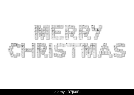 Silver Gift Boxes Spelling Merry Christmas Against White Background Stock Photo
