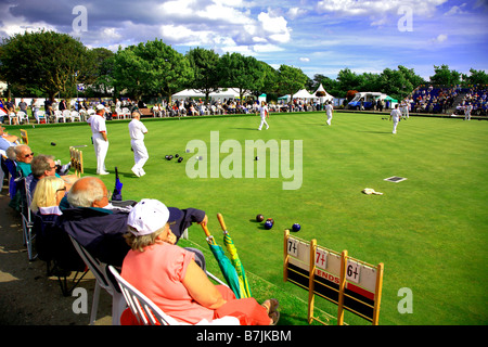 Lawn Green Bowlers Playing in National Championships at Beach House Gardens Worthing Town Sussex County England Britain UK Stock Photo