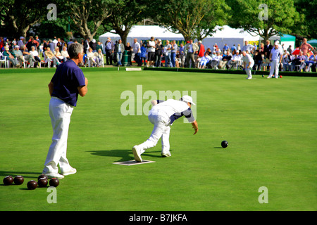 Lawn Green Bowlers Playing in National Championships at Beach House Gardens Worthing Town Sussex County England Britain UK Stock Photo