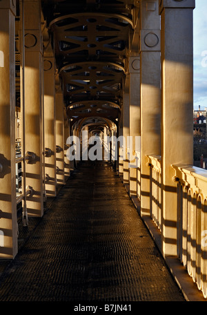 Pedestrian walkway on High Level Bridge between Newcastle and Gateshead Stock Photo