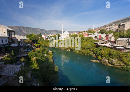 Historic Old Town of Mostar and Neretva River Unesco World Heritage Site in Bosnia Herzegovina Europe Stock Photo