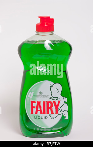 A plastic bottle of Fairy liquid original washing up liquid  shot on a white background Stock Photo
