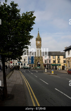 The Castlereagh Memorial Town Clock in Machynlleth at the junction of the A487 amd A489, North Wales Stock Photo