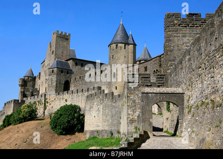 The Porte Narbonnaise of the fortified town of Carcassonne in Aude, France by daytime Stock Photo