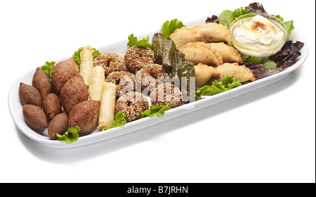 Mezza Mezze selection middle eastern Lebanese Mediterranean Palestinian starter share platter Stock Photo