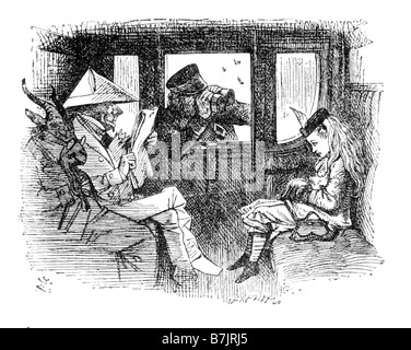 Alice with the Guard on the Train Alice Through the Looking Glass Illustration by Sir John Tenniel 1820 to 1914 Stock Photo