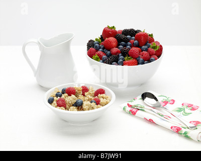 red fruit breakfast strawberries raspberries blueberries blackberries Stock Photo