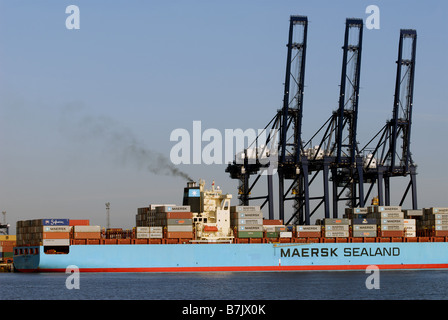 Maersk Sealand 'Michigan' container ship, Port of Felixstowe, Suffolk, UK. Stock Photo