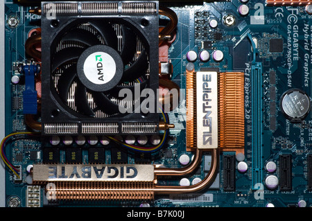 Computer motherboard fragment with AMD processor Stock Photo