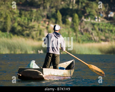 Fishermen on freshwater lake Atitlan Stock Photo
