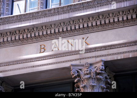 Old building with letters bank on it Stock Photo