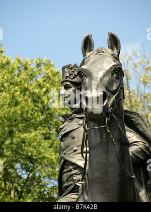 General George Washington statue at Valley Forge National Historical Park, he is astride a horse. Stock Photo