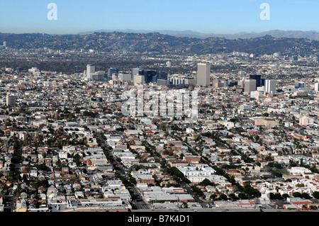aerial view of los angeles LA urban sprawl skyline skyscrapers Stock Photo