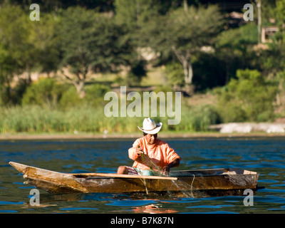 Fishermen on freshwater lake Atitlan Stock Photo
