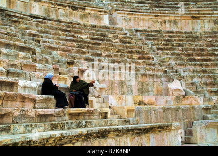 Woman in Roman theatre Amman Jordan Stock Photo