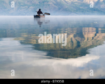 Fisherman on freshwater lake Atitlan Stock Photo