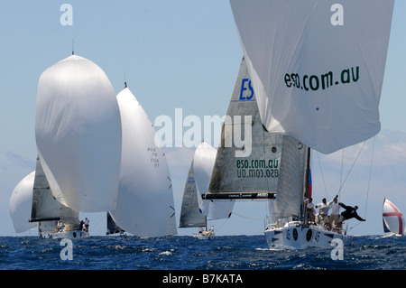 Rolex Trophy rating series Sydney Australia 2008 Rush heading downwind with the fleet following Stock Photo