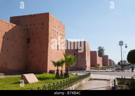 Marrakech Morocco North Africa Outside the Medina walls at Bab Jdid entrance gateway to old city Stock Photo