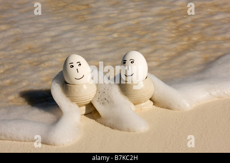 happy eggs in the sea on vacation Stock Photo