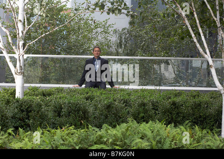 businessman using laptop outside Stock Photo