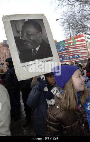 Students participate in their annual Martin Luther King Jr Commemorative Walk in New York Stock Photo