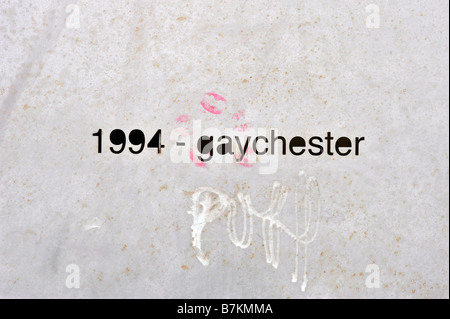 1994 gaychester metal hacienda memorial plaque factory records nightclub manchester uk england Stock Photo