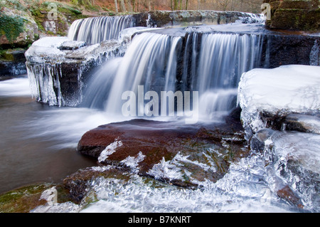 Waterfall on the Taf Fechan in winter. Stock Photo