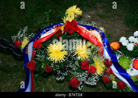 Flowers for the French soldiers that died during the Battle of Borodino in Russia at Emperor Napoleon's Command Post Stock Photo