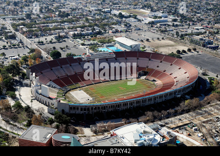 USC Trojans Football stadium The Coliseum Los Angeles California aerial view from a helicopter ride Stock Photo