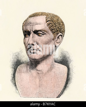 Julius Caesar bust. Hand-colored woodcut Stock Photo