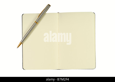 Notepad With Blank Pages and Pen Isolated on White Stock Photo