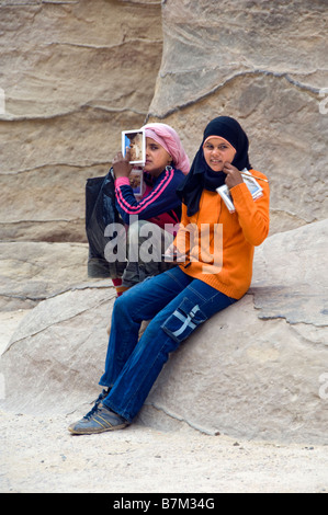 Two Bedouin Girls in Petra Stock Photo