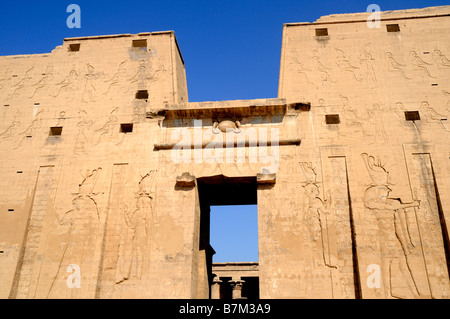 The Temple at Edfu in Egypt which is dedicated to the God Horus Stock Photo