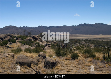 Shira ridge Kilimanjaro Lemosho Route view between Shira 1 to Shira 2 Camp Tanzania Stock Photo