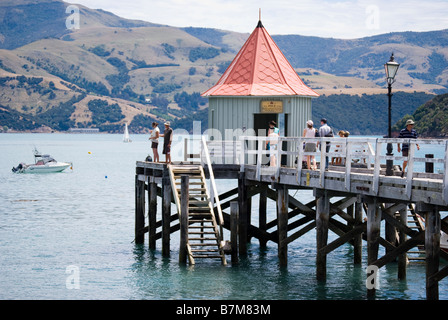 Dalys Wharf, French Bay, Akaroa, Banks Peninsula, Canterbury, New Zealand Stock Photo