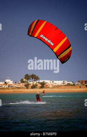 Kite boarding in the sea, Dahab, Egypt Stock Photo