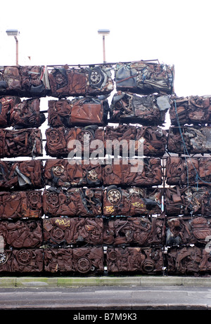 Wall made of crushed cars, Digbeth, Birmingham, England, UK Stock Photo