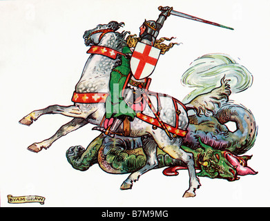 An illustration of St George patron Saint of England fighting the ...