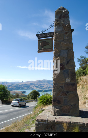 Lyttelton Harbour view, Sign of the Kiwi, Port Hills, Christchurch, Canterbury, New Zealand Stock Photo