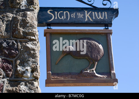 Hanging sign, Sign of the Kiwi, Port Hills, Christchurch, Canterbury, New Zealand Stock Photo