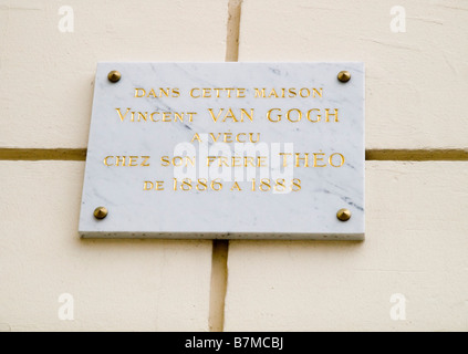 Close up of the plaque outside 54 Rue Lepic, where Vincent Van Gogh lived between 1886-1888, Paris France Europe Stock Photo