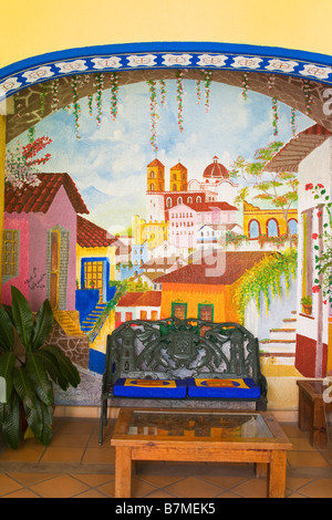 Flamboyant Hotel Lobby La Crucecita City Bahias de Huatulco Oaxaca State Pacific Coast Mexico Stock Photo